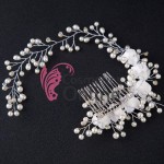 Tiara Ti007 argintie pentru mirese cu crystale si perle